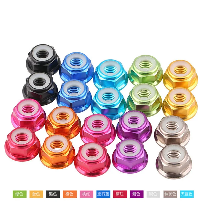 1Pcs M2 M3 M4 M5 M6 Red/ Black/ Blue/ Light blue/ Orange/ Golden/ Purple/ Pink Anodized Aluminum Flange Nylon Lock Nut