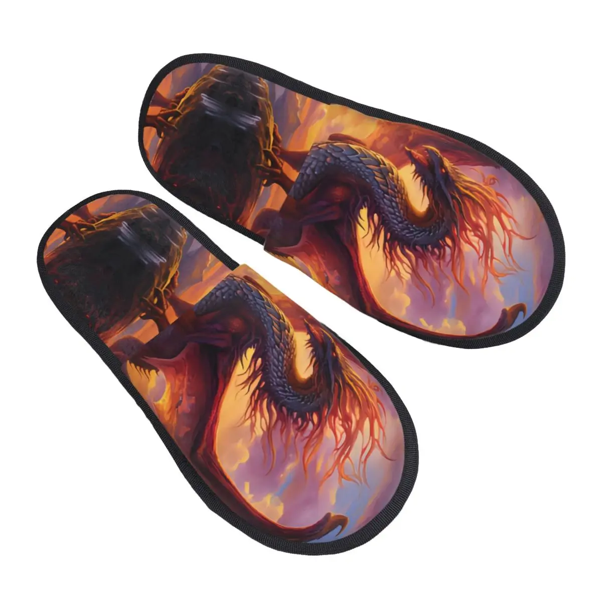 

Winter Women Men Non-Slip Flat Slippers Dragon Of The Sea At Sunset Indoor Fur Soft Warm Shoes