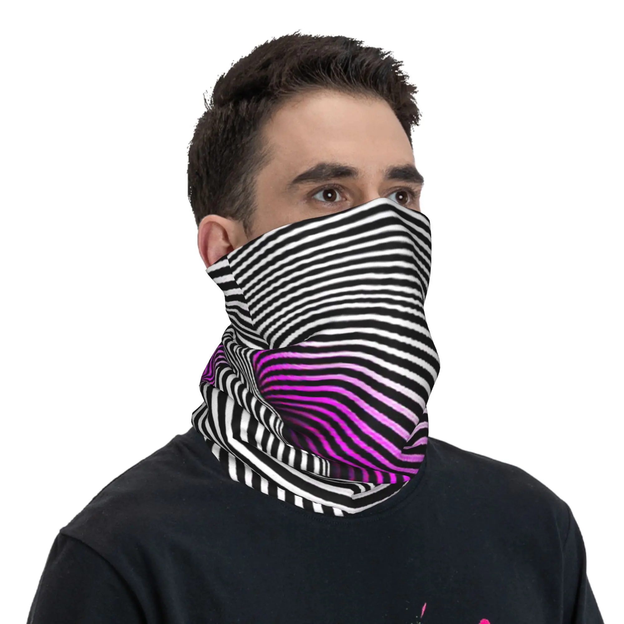 Grid Wormhole Geometric 3D Vortex Illusion Bandana Neck Cover Printed Magic Scarf Warm Balaclava Riding Unisex Adult Windproof