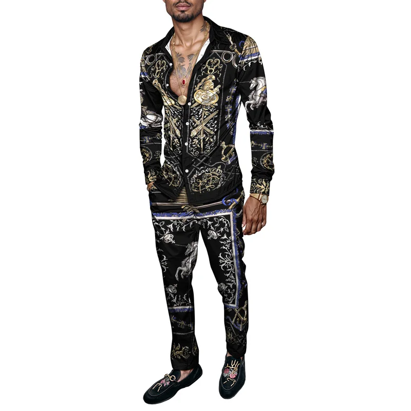 

2026 Весенне-летний мужской комплект рубашек с принтом, модный комплект из 2 предметов, мужской легкий роскошный легкий вечерний комплект с длинными рукавами, Ropa Hombre
