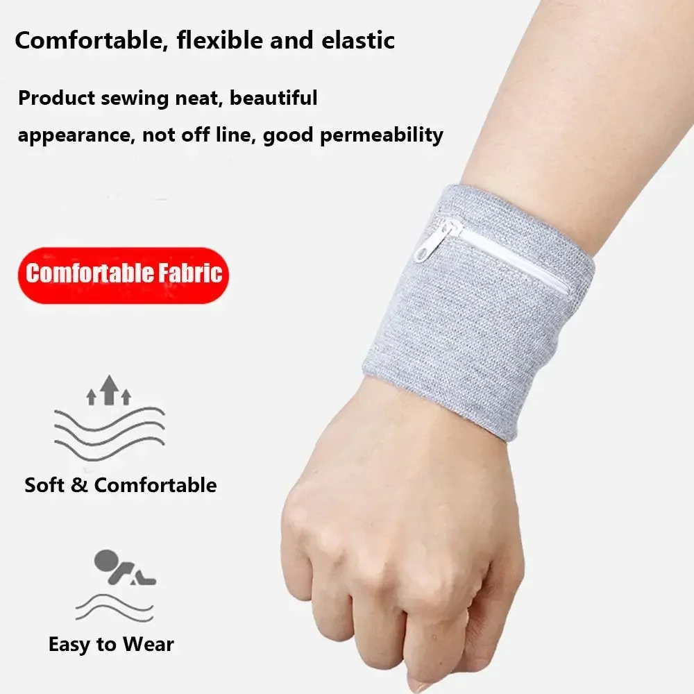 

Colorful Cotton Wrist Support Band with Zipper Pocket for Gym Running Cycling