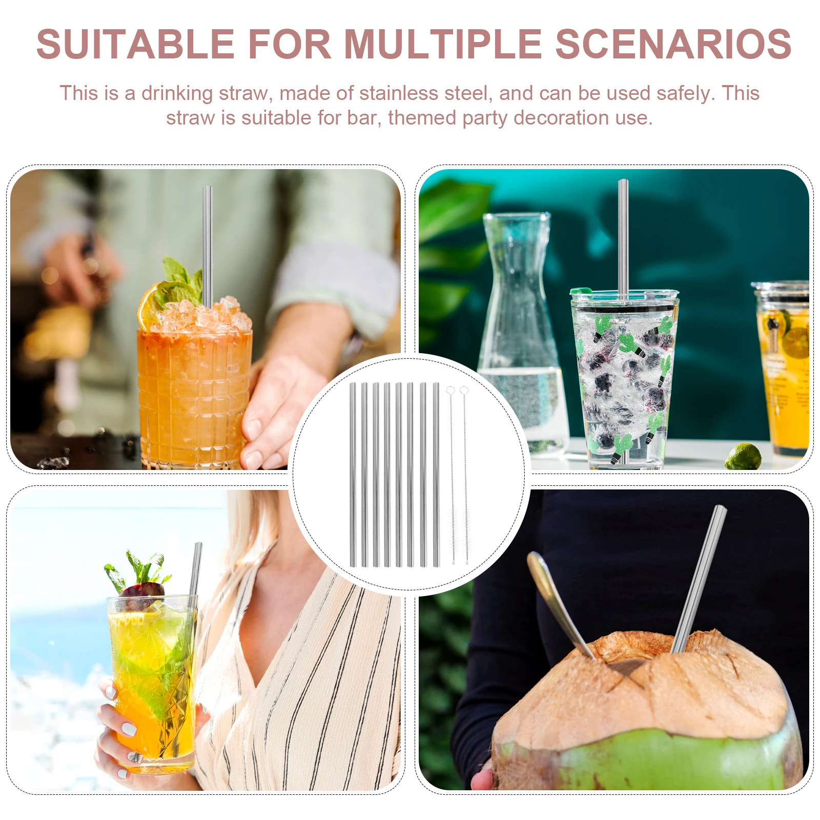 

Stainless Steel Shaped Straws Drinking Party Supplies Reusable Reusable Straws Straw Set Cleaning Brush Included