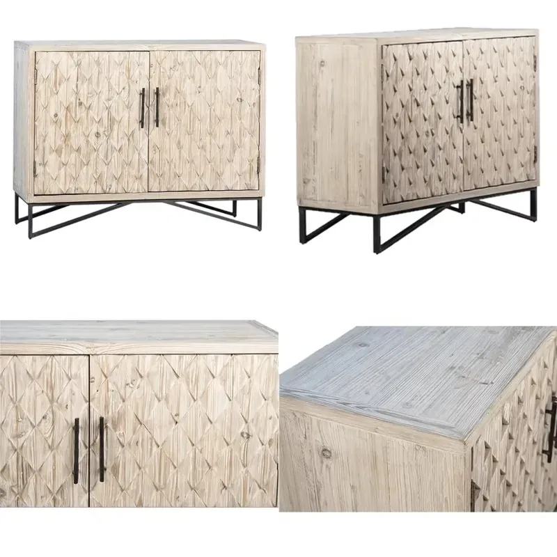 Mid Century Modern Wooden Sideboard Living Room Storage Buffet Cabinet Iron Base Dining Furniture