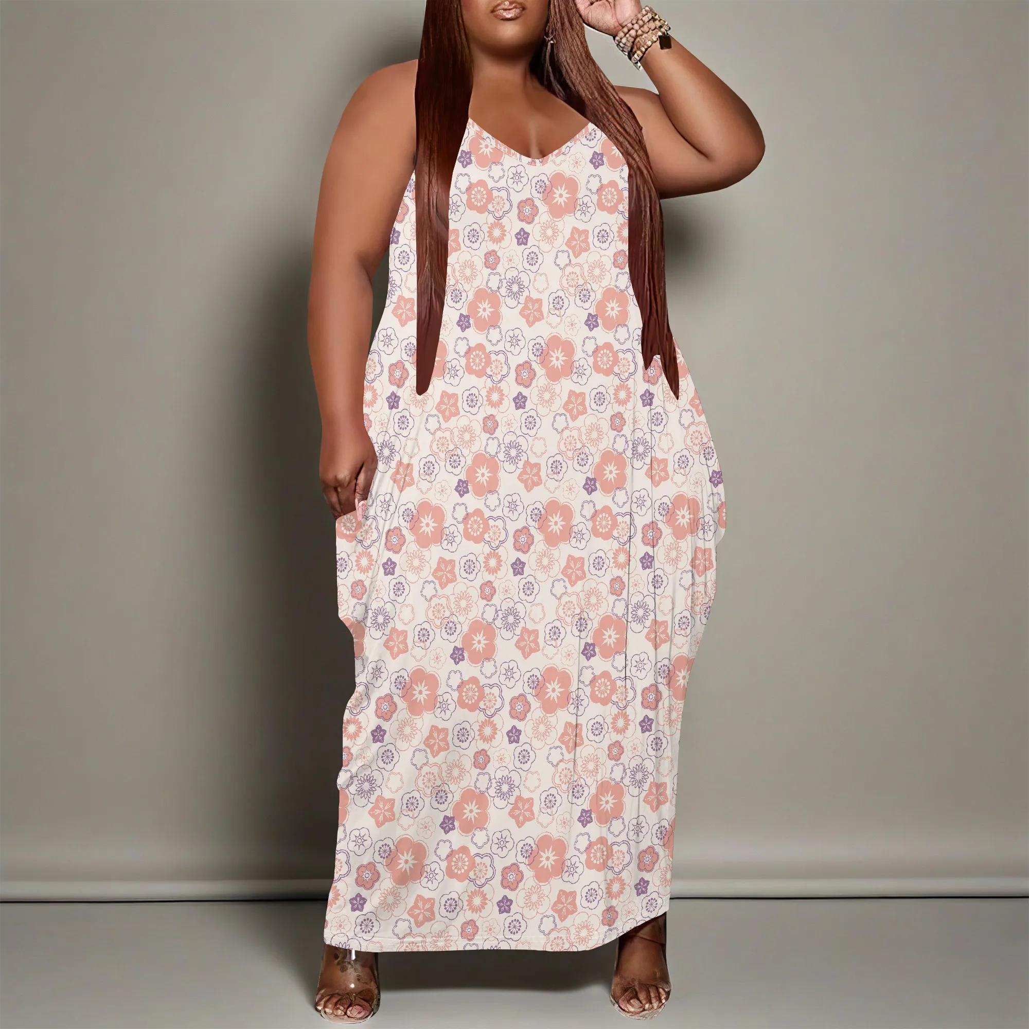 Women's Plus Size Dress Floral Print Loose Slip Maxi Dress with Pocket Stretchy Bohemian XL-6XL