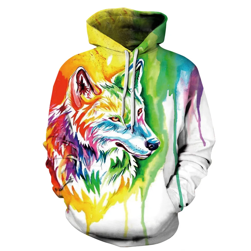 New Fox And Wolf 3d Print Men's Hoodie Sweatshirts Girls Boys Pullovers Fashion Street Animal Print Apparel Fitness Running