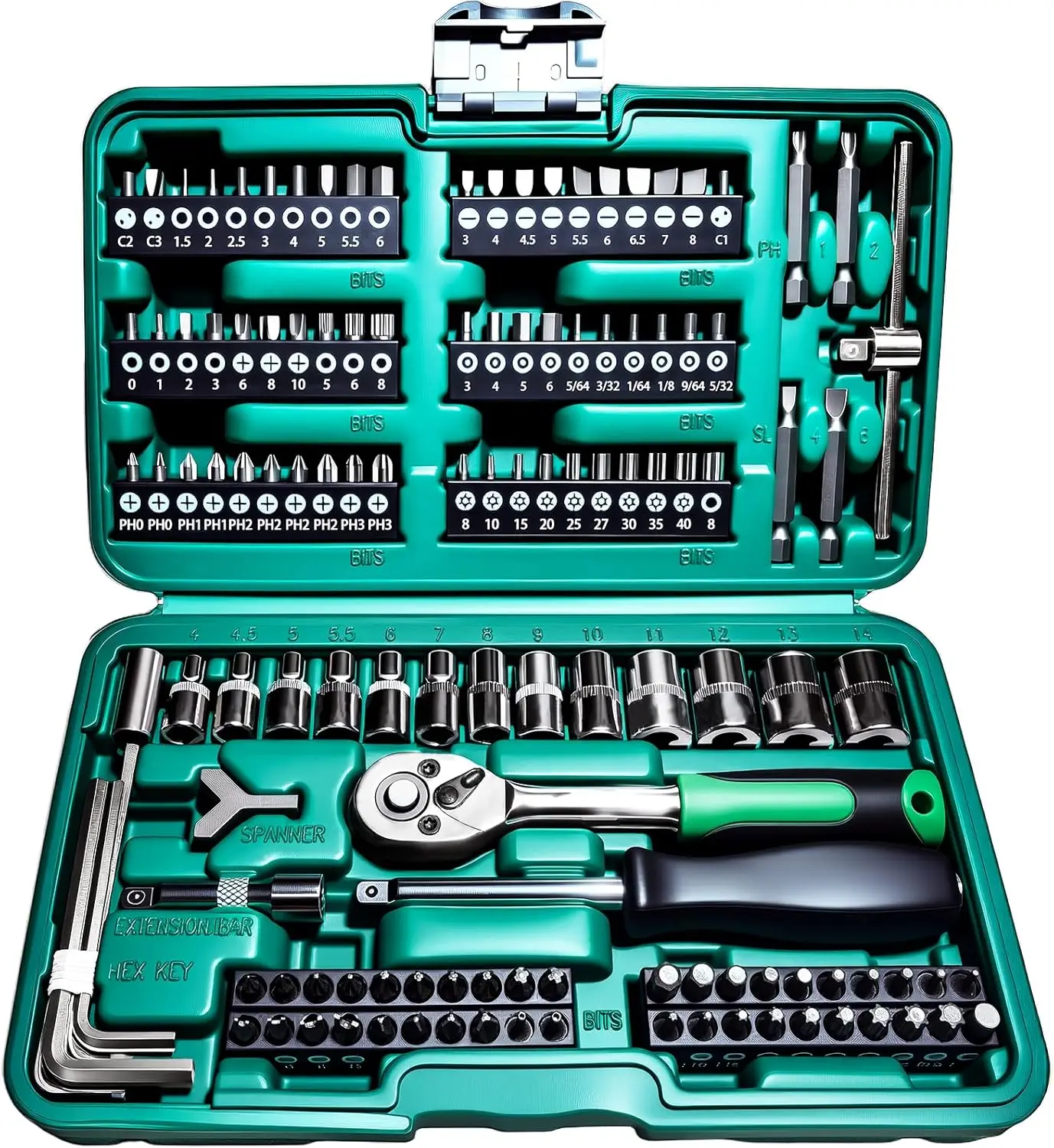 

130-Piece 1/4' Drive Socket Ratchet Set, Metric Bit & Extension Bar for Auto & Home Repair