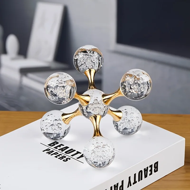 Home Ornament Stone Molecule Modern Minimalist Desktop Decor Geometric Cross Shape Metal Crystal Ball