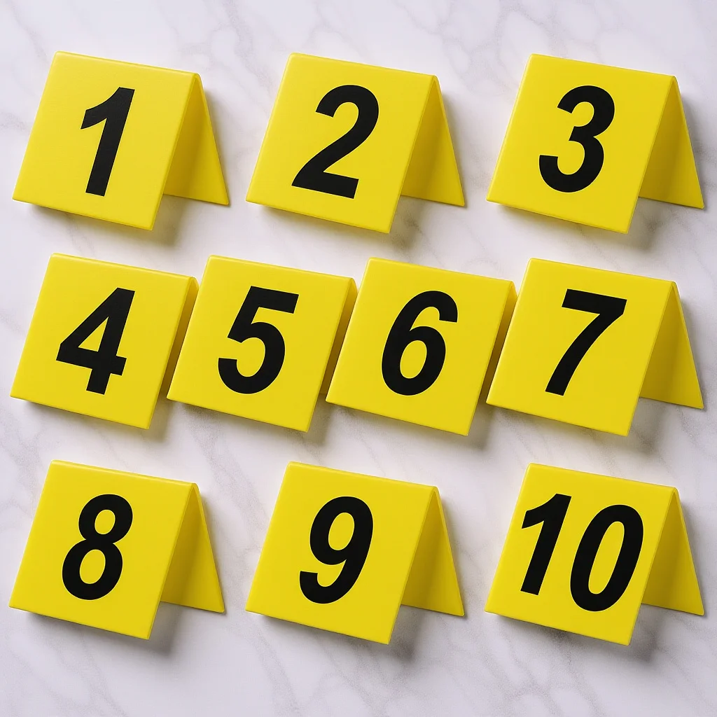

10Pcs Reusable Acrylic Table Numbers Double Sided Number Markers for Restaurant Dinner Banquet Game Evidence Scene Supply