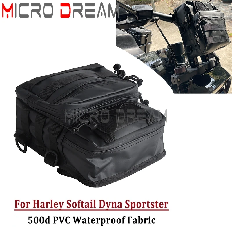 

500d PVC Waterproof Fabric Traveller Bar Bags Club Style Handlebar T-Bar Bag Black For Harley Softail Dyna Sportster Street Bob