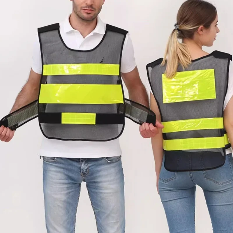 

Night Safety High Visibility Reflective Strip Vest Workwear Waistcoat Jacket Night Traffic Road Cycling Breathable Mesh Vest Top