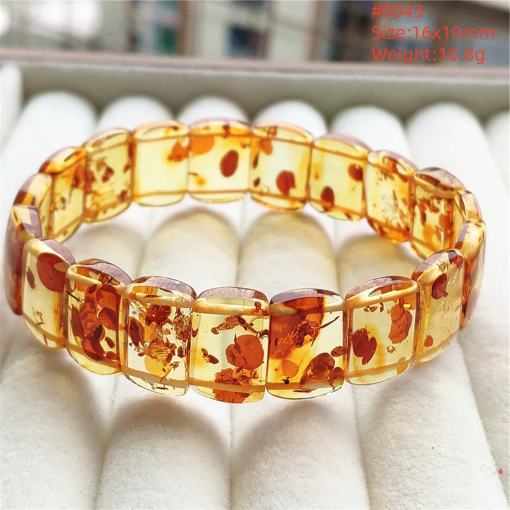 Genuine Natural Yellow Piebald Amber Rectangle Beads Bracelet Flower Amber Women Men Healing Stretch Women Men AAAAAA