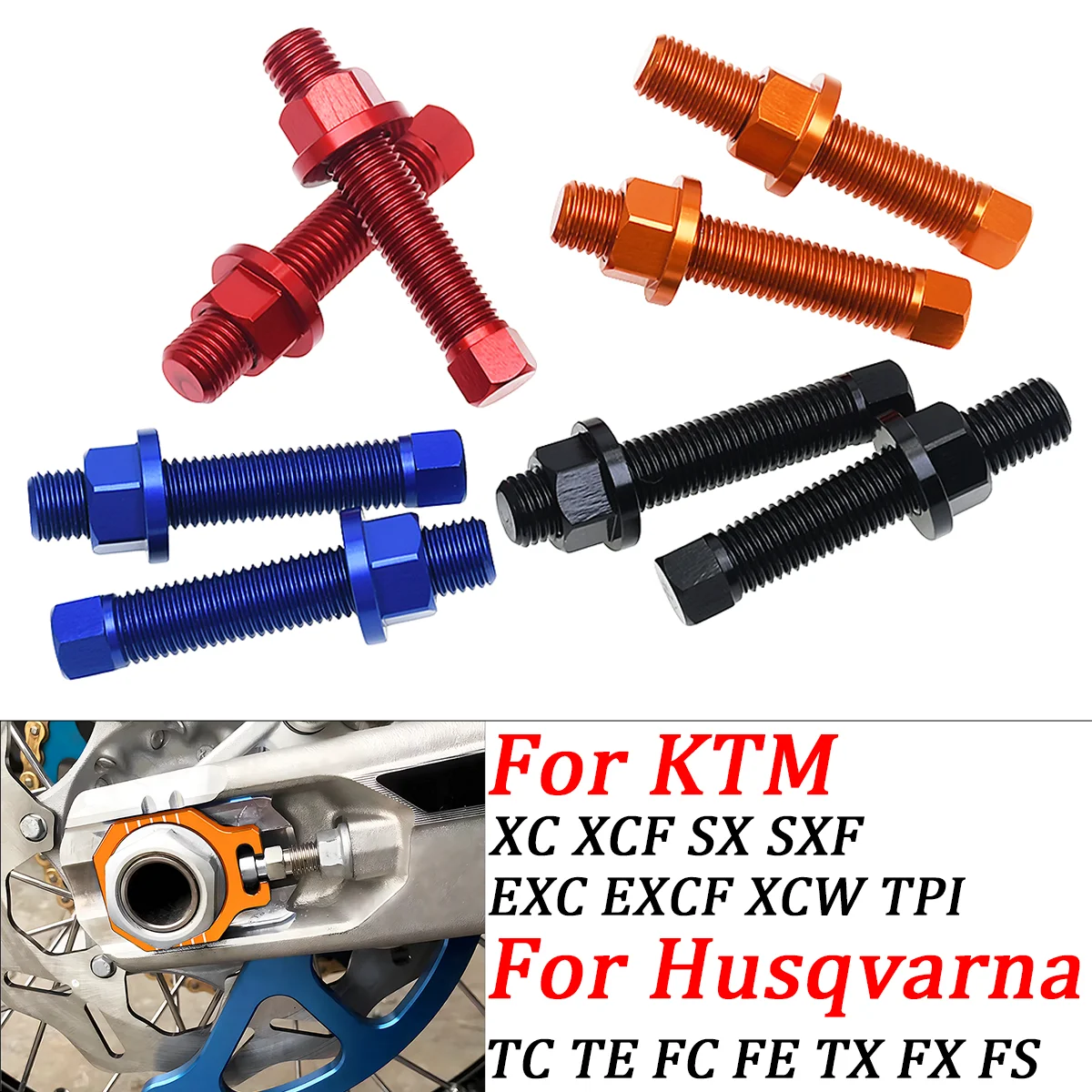 

M10 Chain Axle Adjuster Bolt Nuts For Husqvarna TC TE FC FE TX FX 125 250 300 350 390 450 501 610 701 2014 - 2016 2017 2018 2019