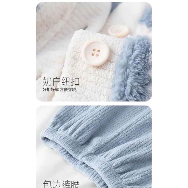 Add Fleece To Thicken Flannel Fallow Sweet Can Worn Outside Two-piece Home Set Pajamas Women Fall Winter Coral Fleece Pajamas