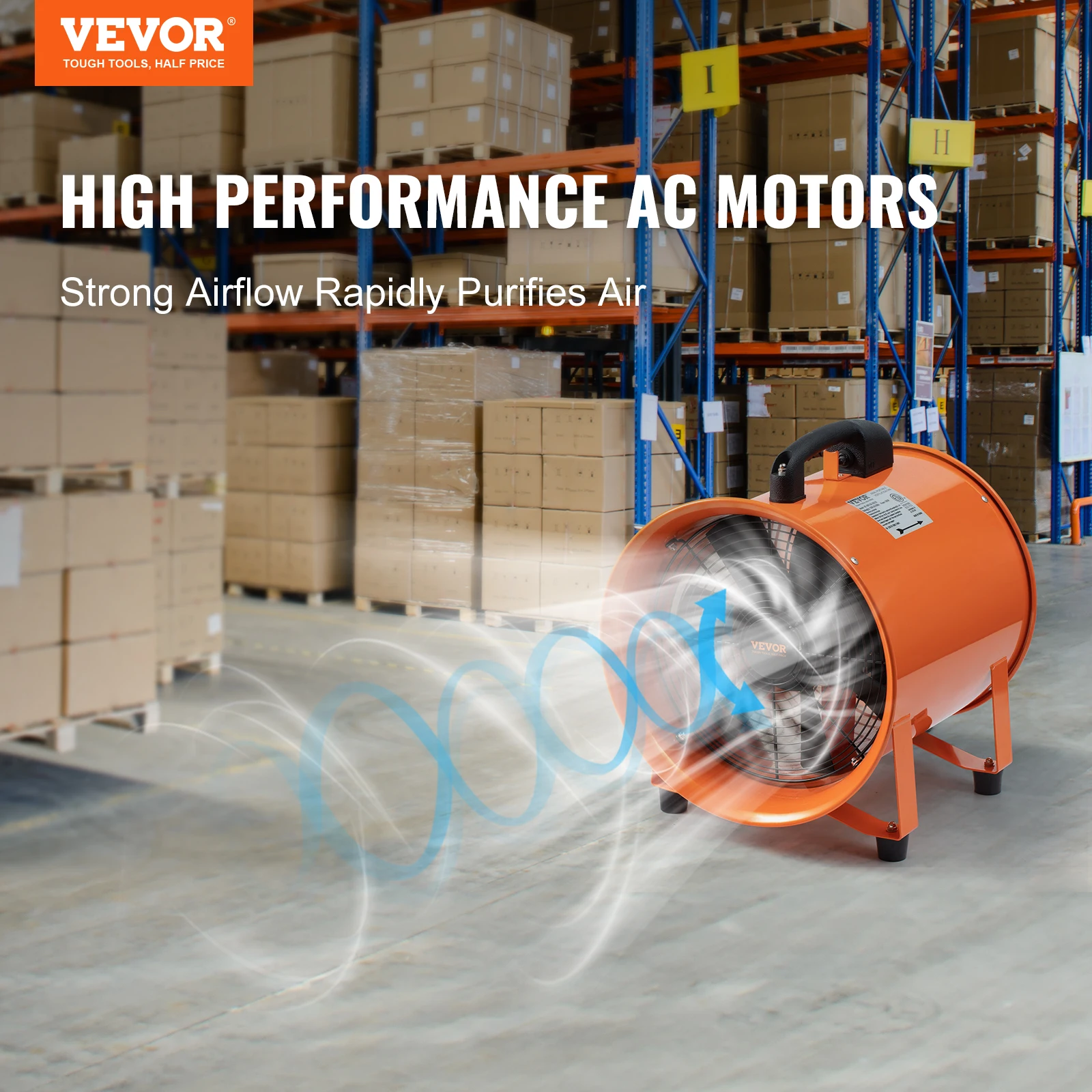 VEVOR Portable Ventilator 12 inch Cylinder Fan with 33ft Hose 585W  3198CFM, Industrial Utility Blower for Sucking Dust Smoke