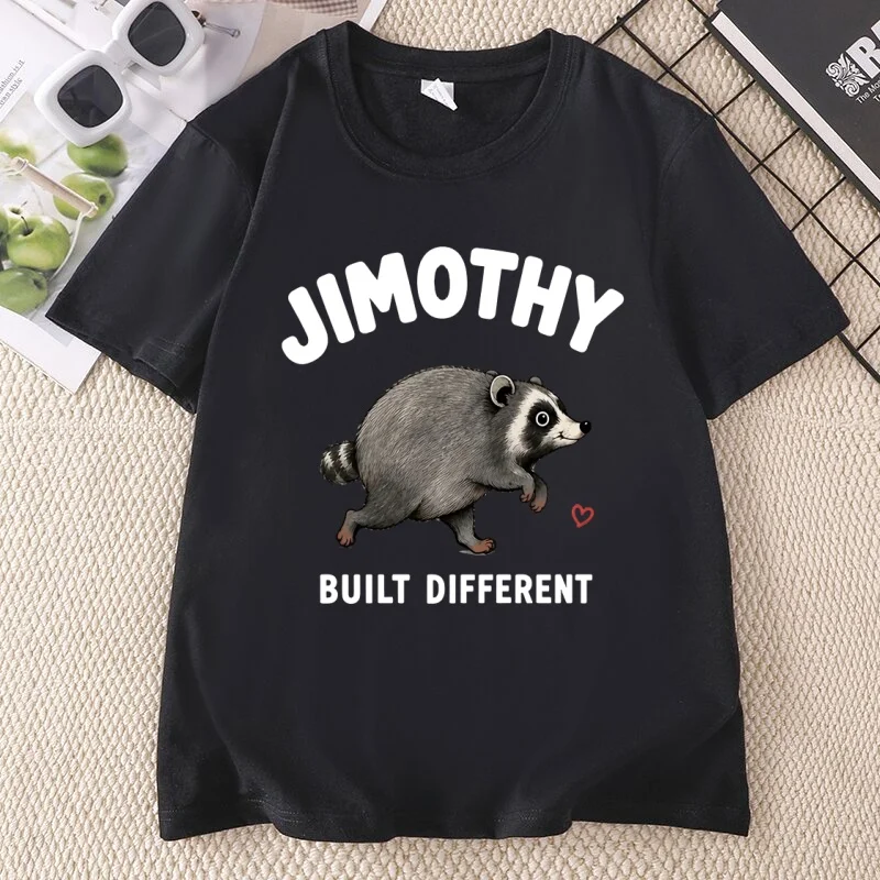 Jimothy Built Different T-shirts Raccoon T-Shirt Men Women Casual Round Neck Printed Animal Lover Clothesunisex Summer Tops