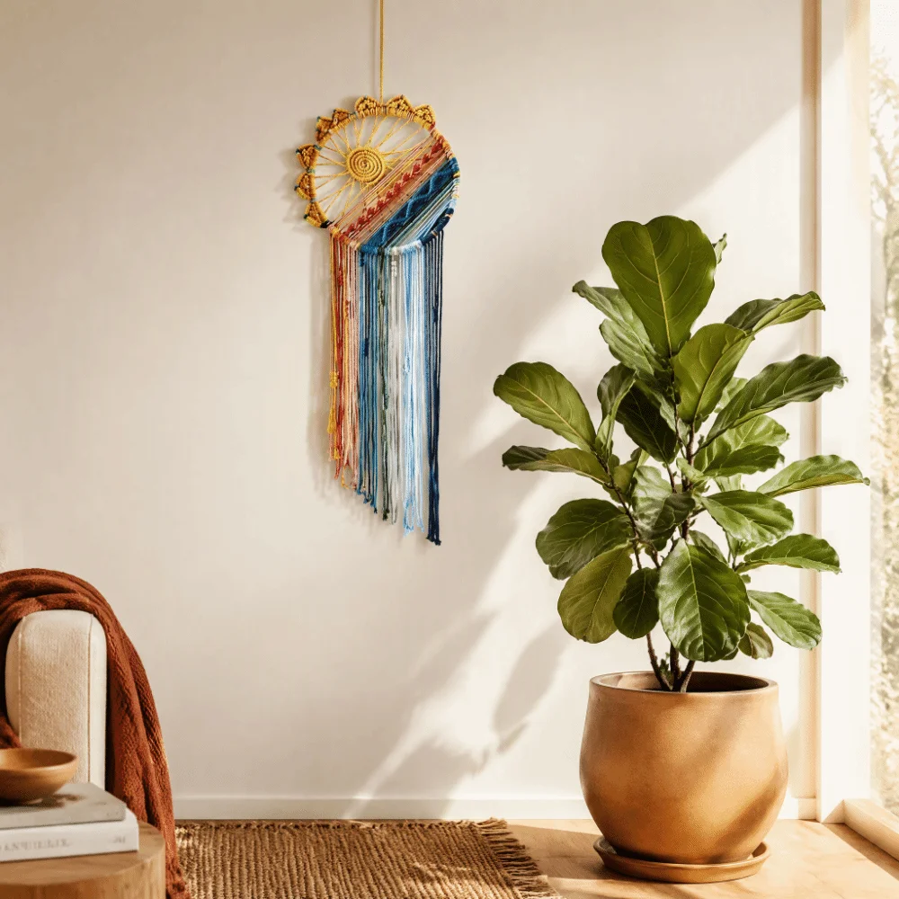 Beautiful 100cm Macrame Wall Hanging Sun Boho Style Wall Art Tapestry Tassel Woven Dream Catcher Decor For Nursery
