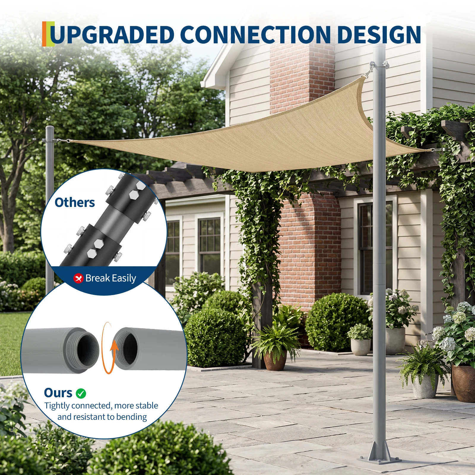 2 Packs Shade Sail Poles, 10 ft Heavy Duty Sun Shade Poles with d-Clamps, Outdoor Rust-Resistant Support Post Kit for Ground Soil Backyard, Patios, Courtyards