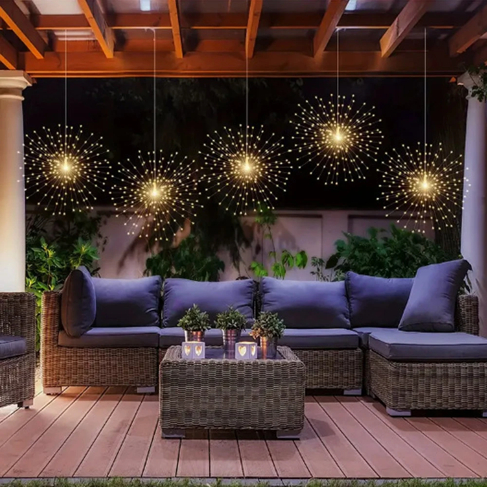 Luz de fuegos artificiales DIY, luces colgantes USB para árbol, luces de hadas, lámpara Starburst para jardín, guirnalda navideña, Festival