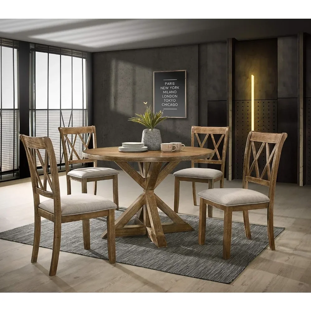 

48" Dining Table Set, 5-Piece Wooden Kitchen Table Set of 5 with Upholstered Dining Chairs, Dining Table Set