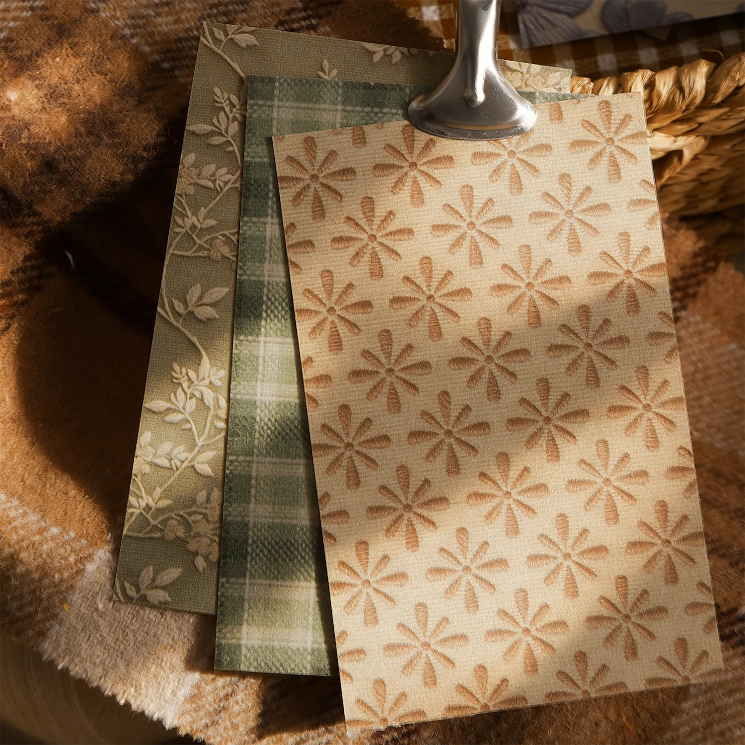 Paper Workshop Cloth Shadow Series Vintage Flower Gird Landscape Material Paper Creative DIY Junk Journal Collage Stationery