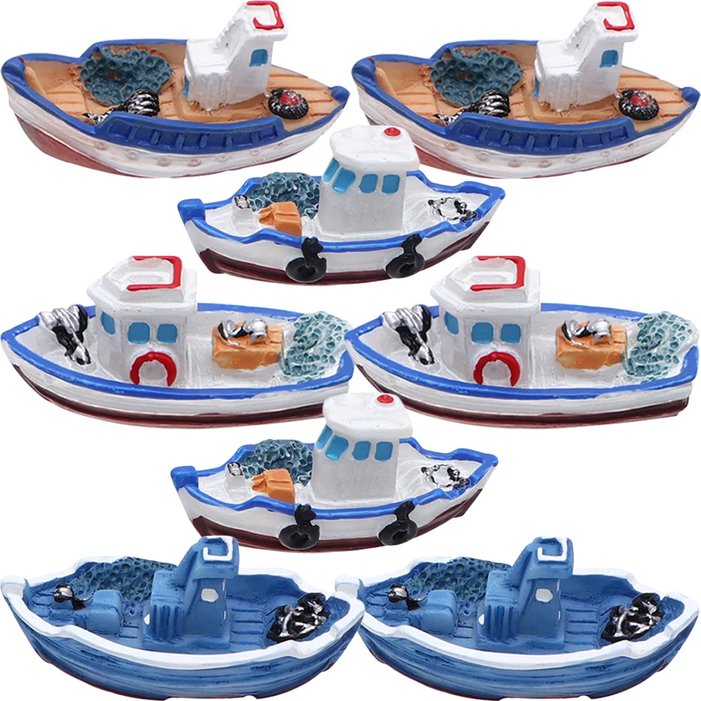 8 Pcs Fishing Boat Landscaping Decoration Mini Beach Decorations Model Miniature Ornament Kit House Theme Decors