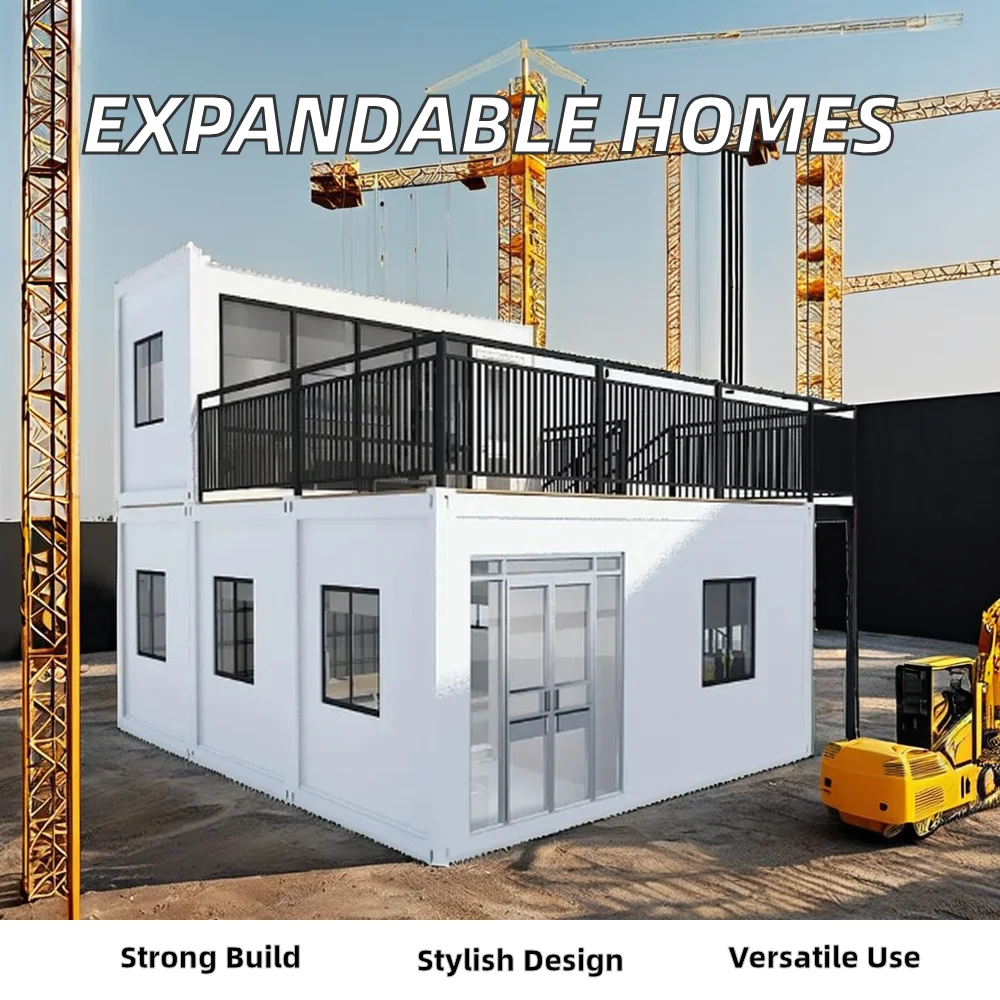 Portable Large 20 40 ft Prefab Flat Pack Two-Story Modern Sandwich Panel Living Container House Low Cost Villa Hotel Mall