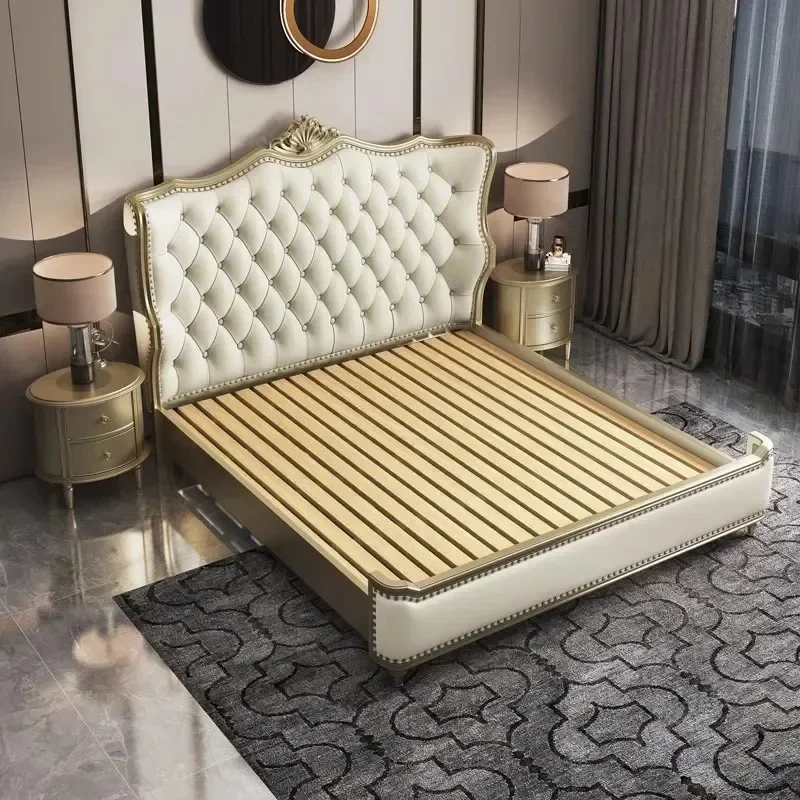 Double Waterproof Bed Modern Gold Princess Luxury Queen Headboards Bed Double Frames Japanese Ergonomic Beliche Hotel Furniture