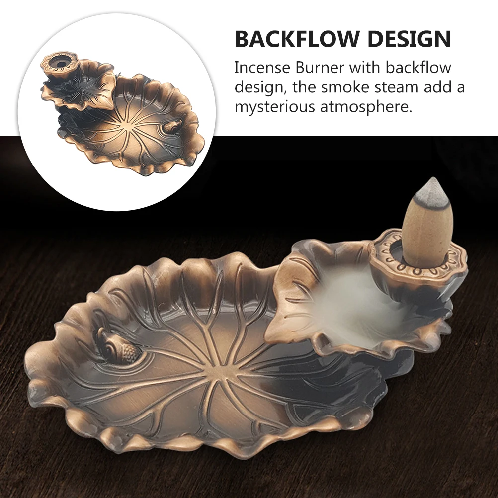 

1Pcs Lotus Leaf Backflow Incense Burner Alloy Classic Therapy Home Decoration Tea Ceremony Bronze Color May Vary