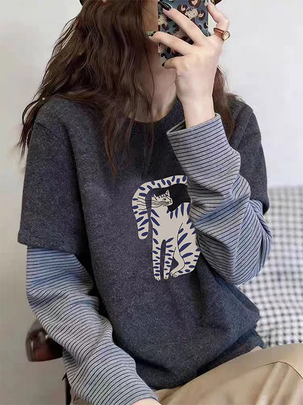 

Женская модная полосатая кофта с длинными рукавами на флисовой подкладке, универсальная, удобная, в корейском стиле, для весны, осени и зимы.