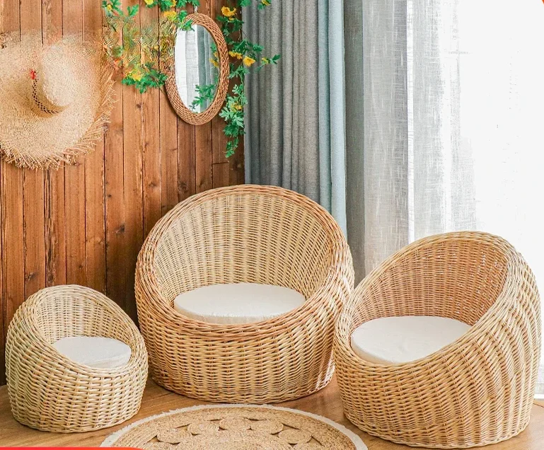 Garden Rattan Sofa Chair Natural Wicker Hand-woven Balcony Courtyard Homestay Decorative Chair Meble Ogrodowe Furniture