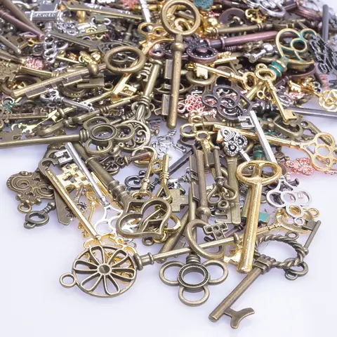 10/30/50/100PCS Random Mix Alloy Key Pendant Retro Bronze Key Charms DIY Handmade Jewelry Findings for Necklace Earring Keychain