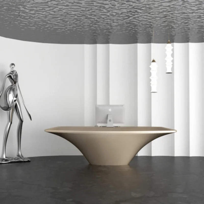 ✿s Modern Customized Office Front Desk Beauty Salon Hotel Bar Fiberglass Reception Counter with Baking Paint Creative Arc Design