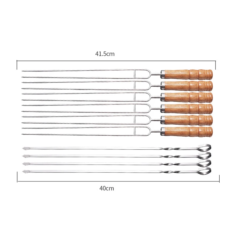 

Reusable Stainless Steel BBQ Skewers with Wooden Handles Durable Easy-Clean Grilling Skewers for Home Outdoor Camping Barbecue