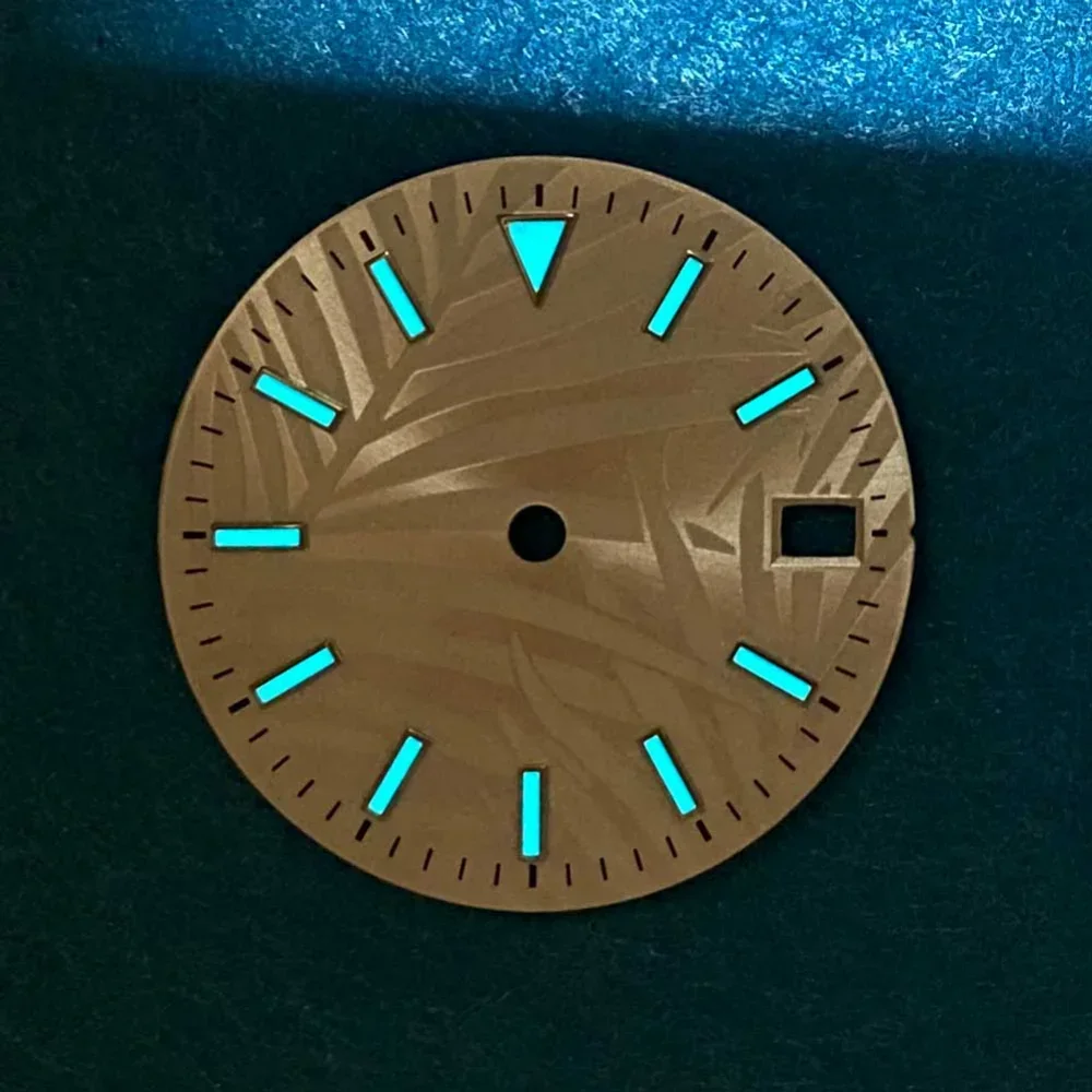 Leaf Texture Dial 28.5mm Watch Dial for NH35 NH35A 4R 7S for 8215 ETA2836 Movement Blue Green Luminous DIY Watch Parts