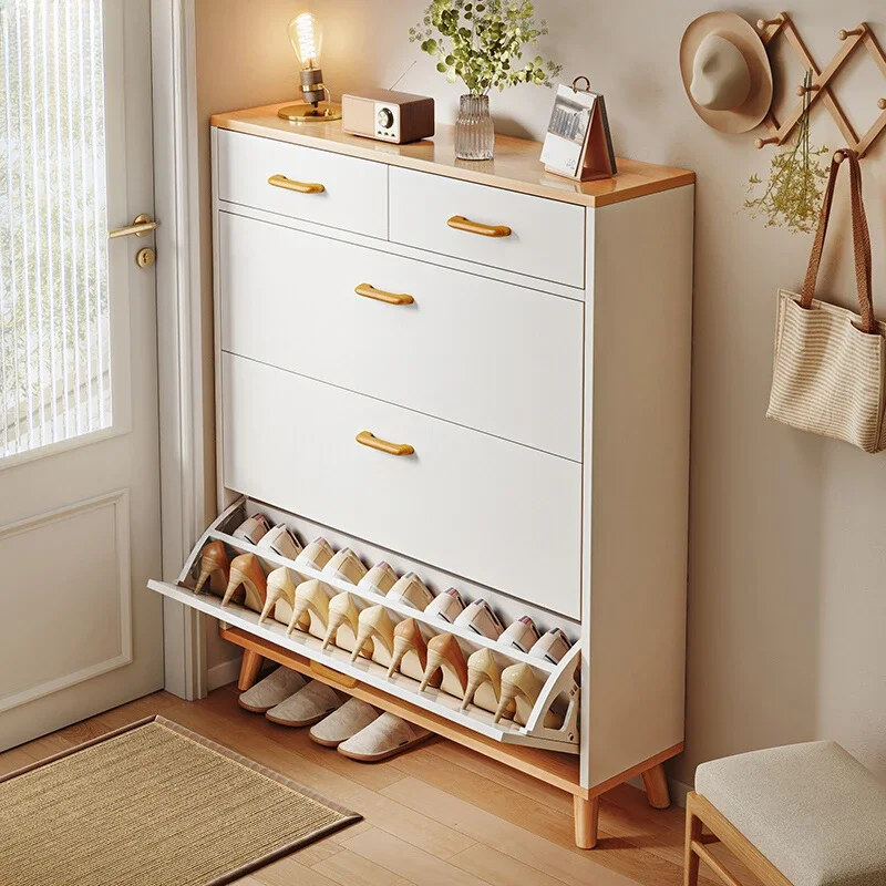 

Ultra-thin tipping bucket shoe cabinet accommodates large-capacity economical porch shoe rack.