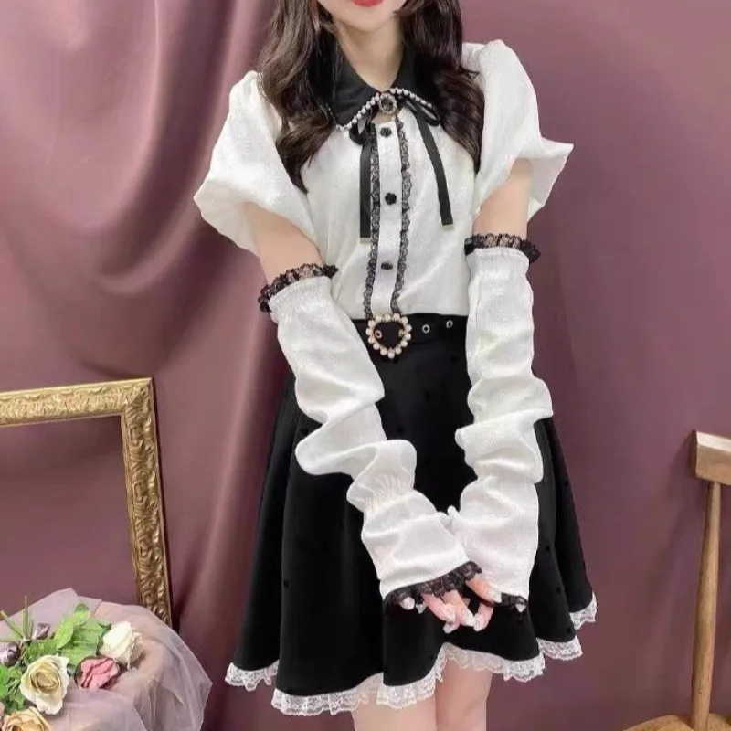 

Новые жаккардовые свободные короткие рубашки ранней осени, японские универсальные повседневные блузки в консервативном стиле, нежные горячие продажи, модные блузки