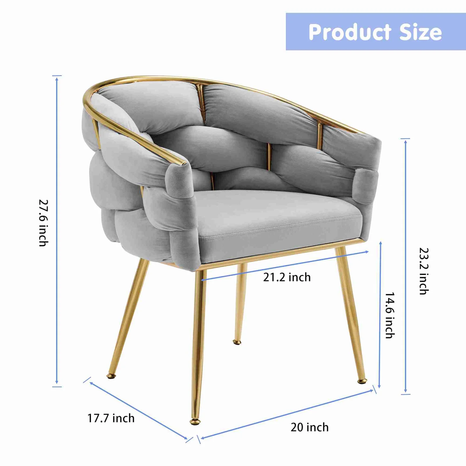 

Accent Chair Elegant French Weave Comfortable Living Room Lounge Chair Armchair With Metal Legs for Reading Bedroom Light Gray