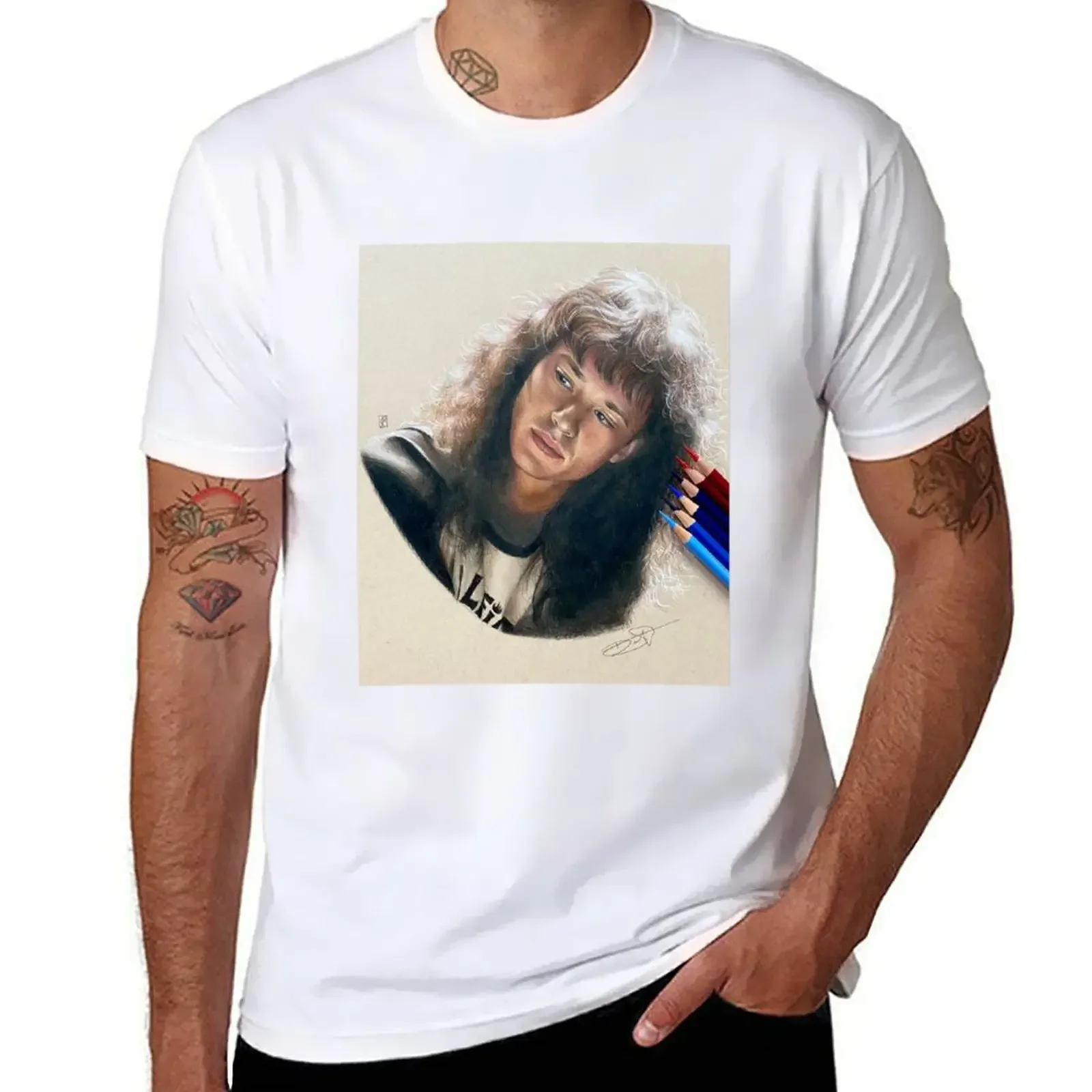 Eddie Munson Drawing T-Shirt summer top sports fans fitted t shirts for men