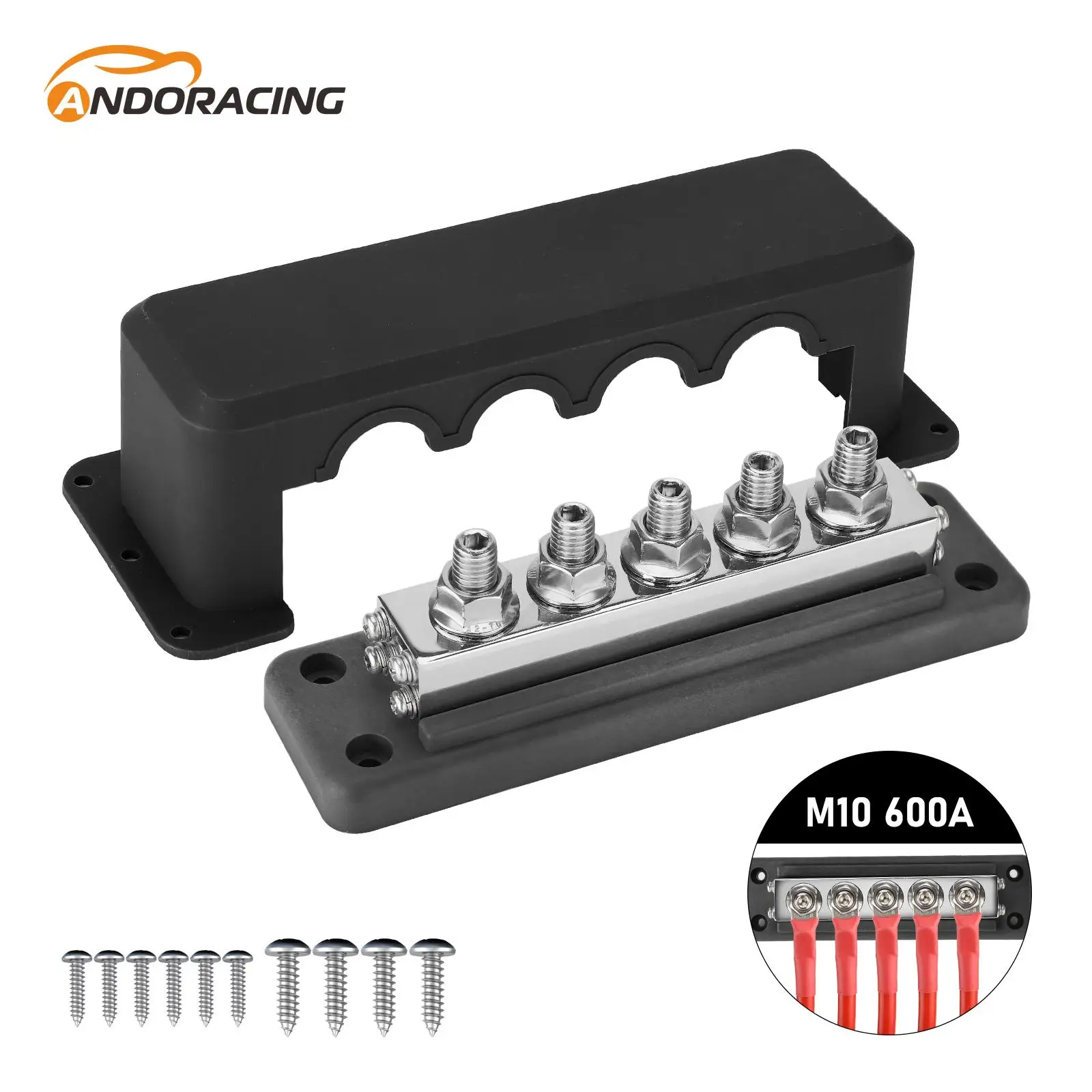 New 600A 12V-48V DC 5 Way Busbar Terminal Block Stud M10 Power Distribution Block Bus Bar Terminal Block For Car RV Boats Camper