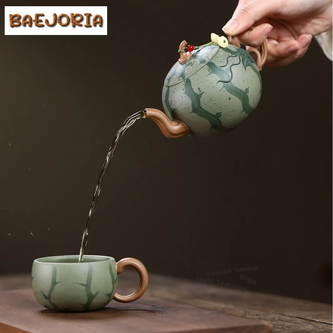 290ml Classic Yixing Purple Clay Teapots Master Handmade Watermelon Pot Raw Ore Powder Slurry Section Mud Kettle Zisha Tea Set