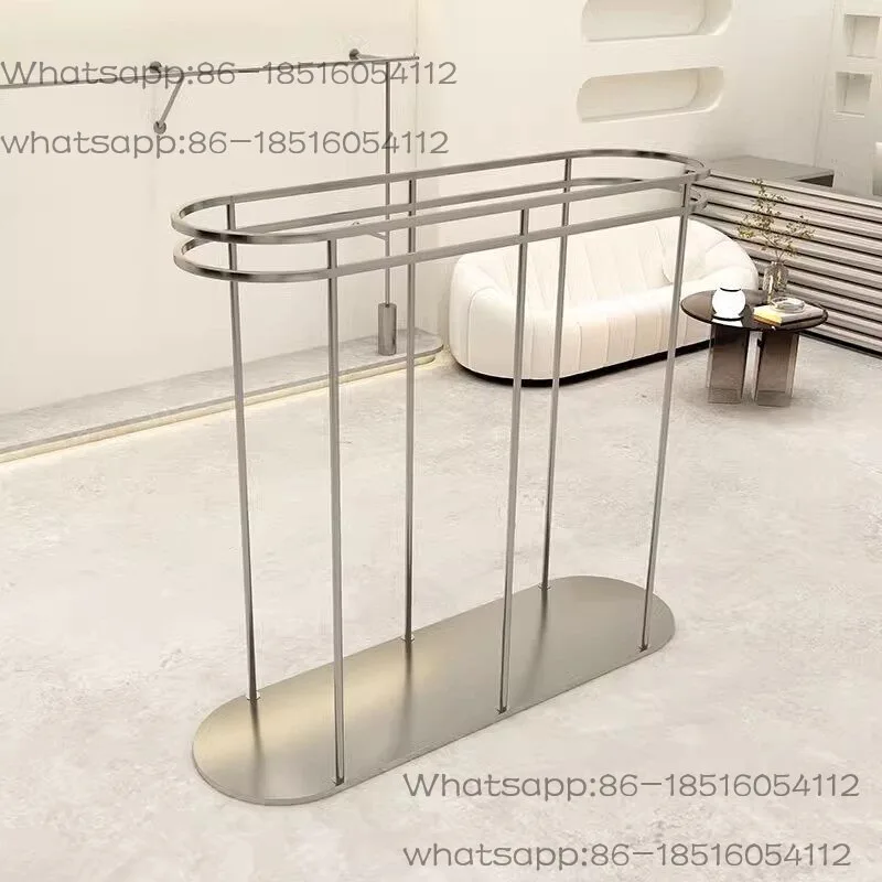 Clothing store display rack Stainless steel oval double-row middle island rack Floor-to-ceiling store with hangers in the middle