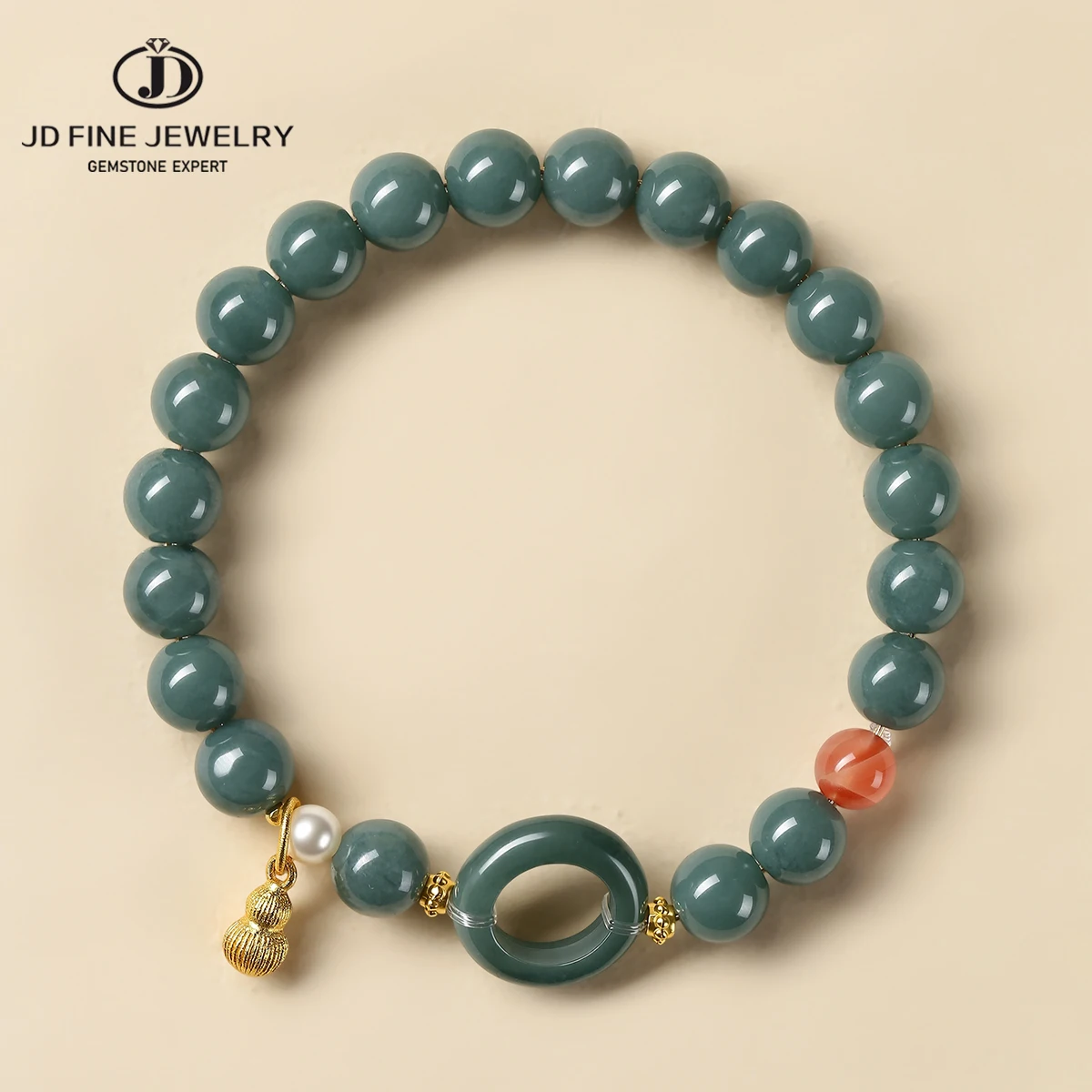 

JD Natural Stone Guatemala Jadeite Bead Lucky Peace Buckle Strand Bracelet for Women Genuine Gems Bead Stretch Bracelet Female