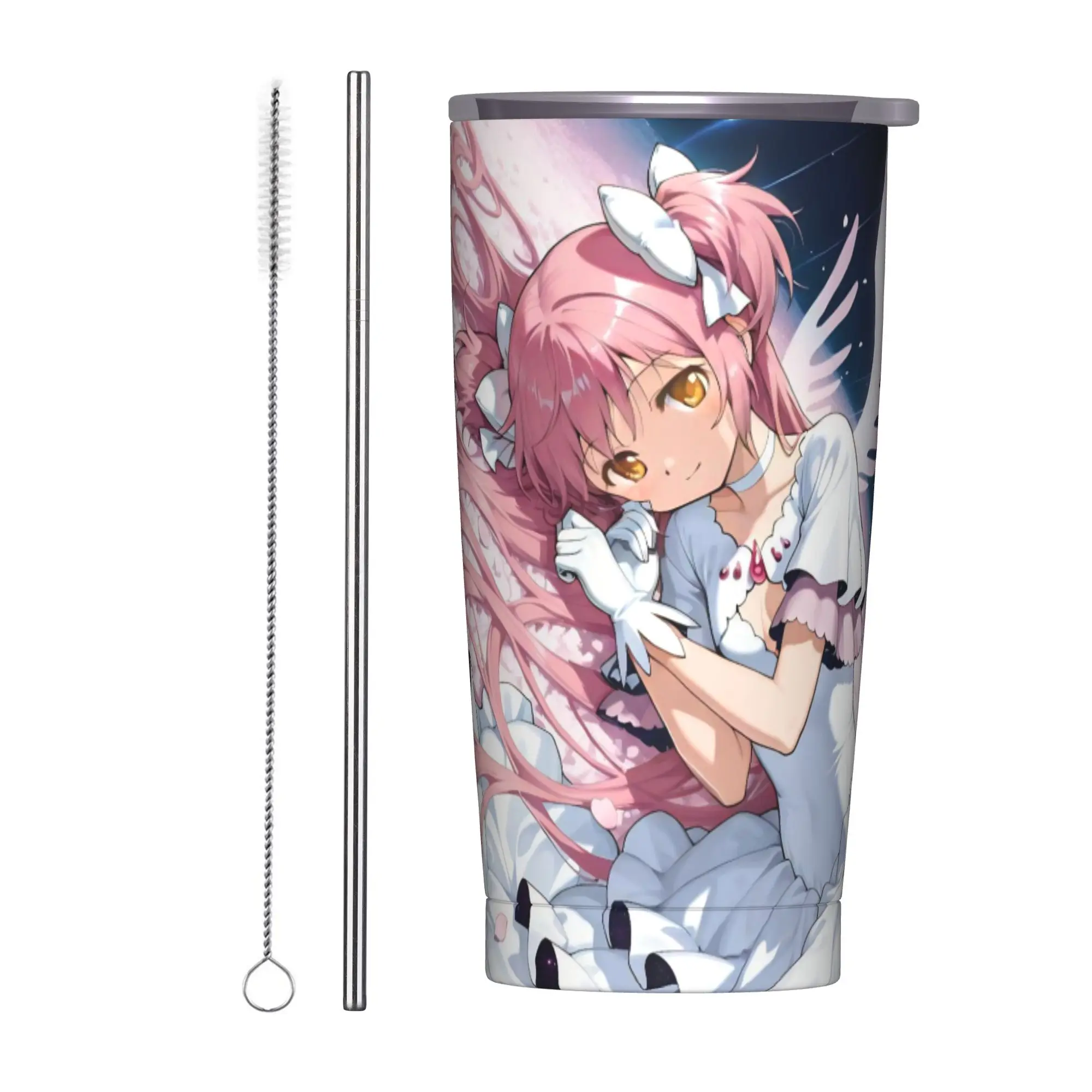 

Puella Magi Madoka Magica Tumbler Vacuum Insulated Madoka Kaname Anime Thermal Cup with Lid Straw School Mug Spill Proof, 20oz