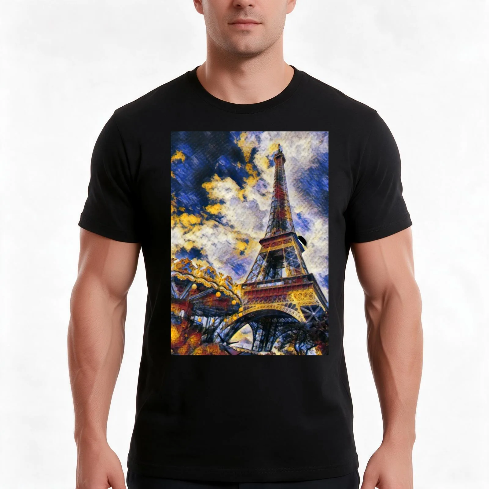 Copy of Eiffel tower painting print T-Shirt, Summer Casual Cotton Tee, Oversized Streetwear Tops, Vintage Graphic Print