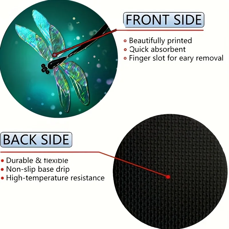 Set Of 2 Car Coasters - Automotive Interior Additions, Suitable For Both Men'S And Women'S Car Decor - Dragonfly Pattern Design