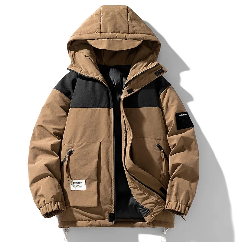 

2025 Winter Parkas Hooded For Men Clothing Cotton Winter Windbreaker Windproof Plus Size 8XL Patchwork Zipper Pocket