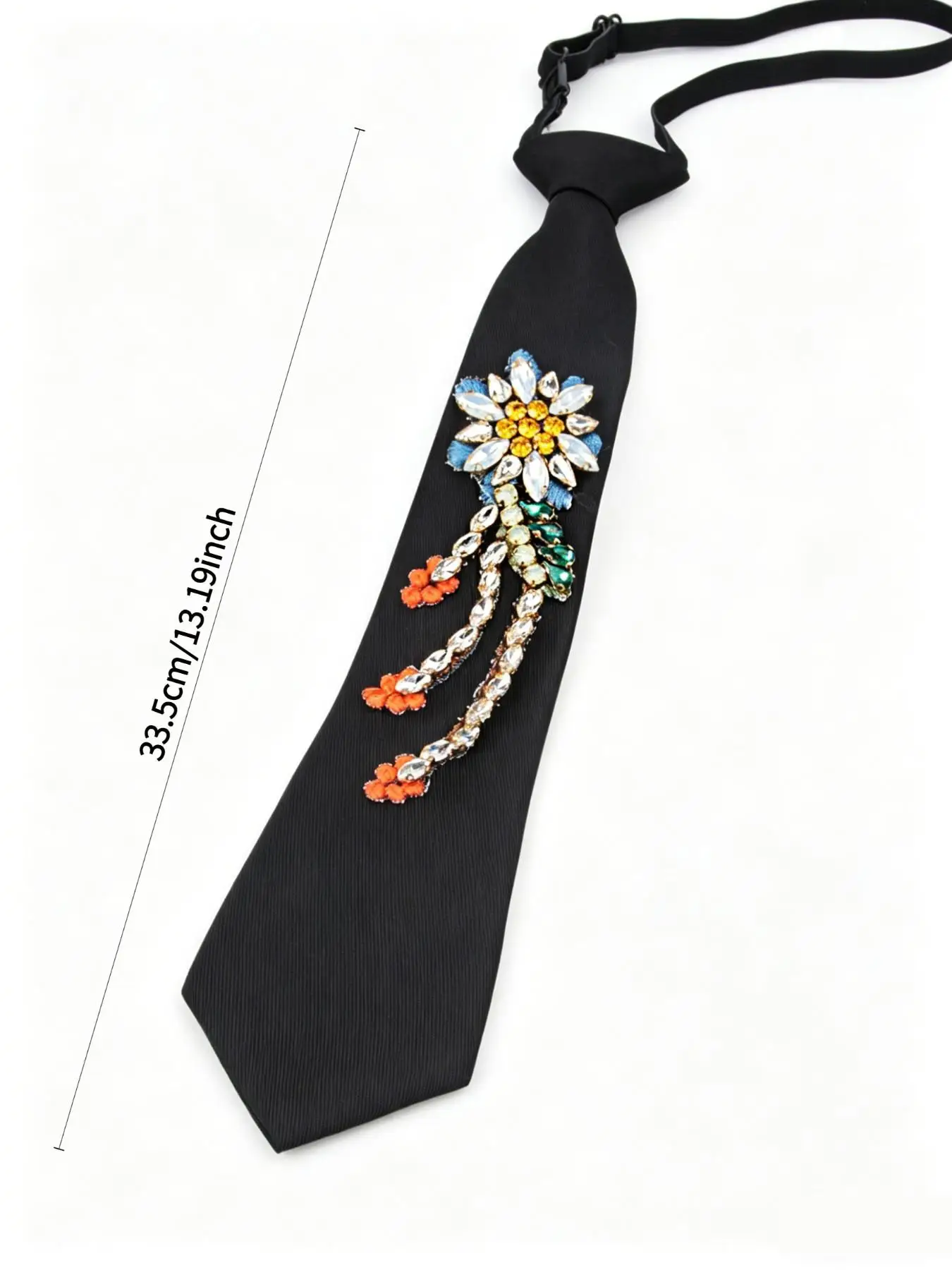 Bohemian Pre-Tied Pearl Necktie for Women - Black Boho Vintage Tie with Faux Pearl Embellishment, Campus Student Office Lady Cas