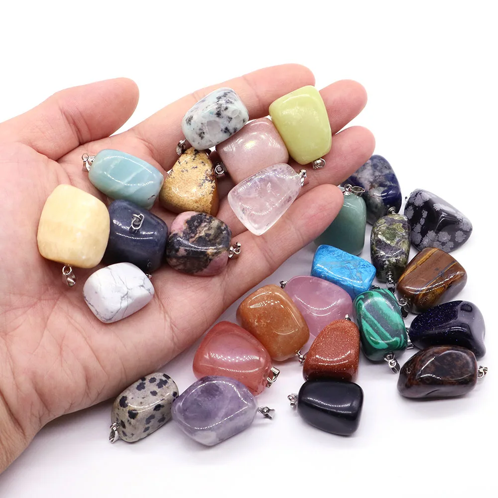 

Natural Irregular Crystals Stone Square Pendant Charms for Women Healing Amethyst Quartz Agate Making Earring Diy Jewelry Chain