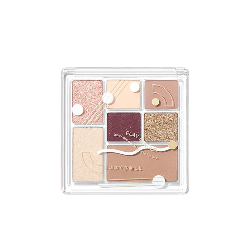 Judydoll Play Color Tavolozza ALL-IN-ONE Tavolozza di ombretti a 7 colori Tangram Blush Highlight Palette di ombretti contorno