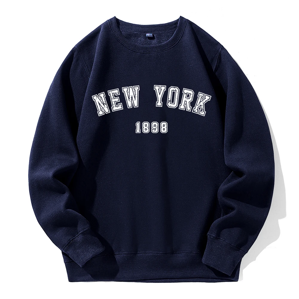 

New York 1898 Letter Printing Men Tracksuit Fashion Casual Sportswear Simple Loose O-Neck Sweatshirt Autumn Fleece Warm Clothes